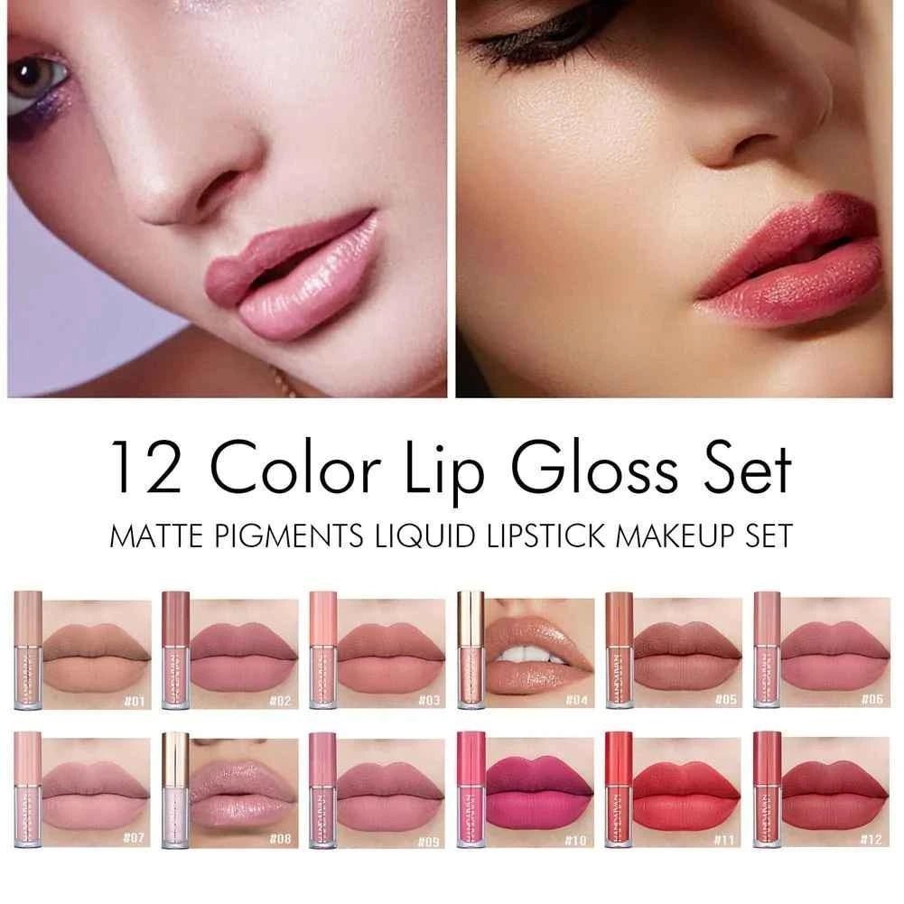 12 Colors Handaiyan Velvet Matte Liquid Lipstick Set - GoDifferent